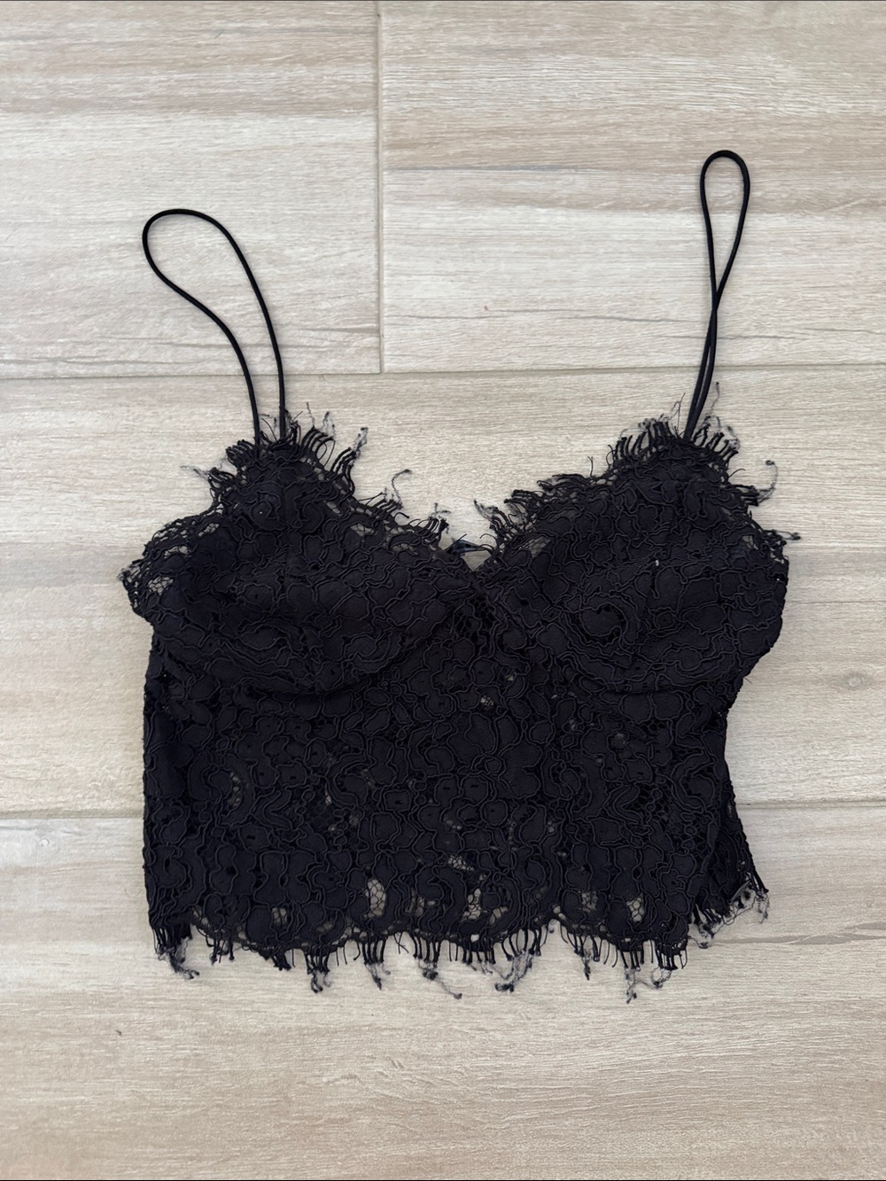 Zara Black Lace Bandeau Bralette with Scalloped Hem